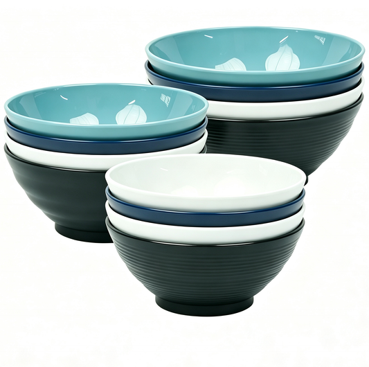 PP Plastic Bowl, Melamine Look Unbreakable Soup Bowl Set of 4, 4 Assorted Colors, Medium Size