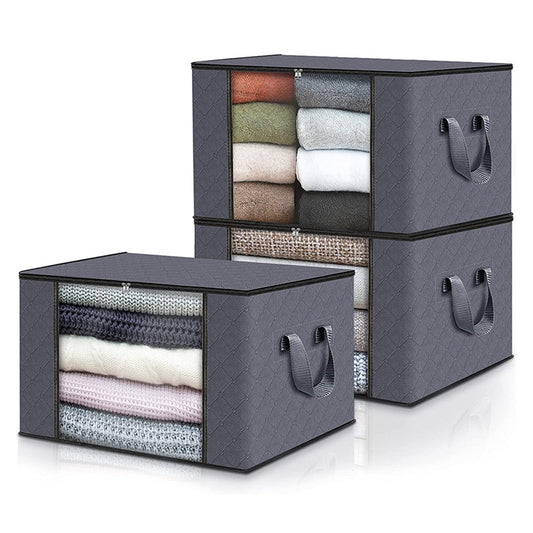 Foldable Thick Fabric Blanket Storage Bags 3 Units 60L / 90L, Gray