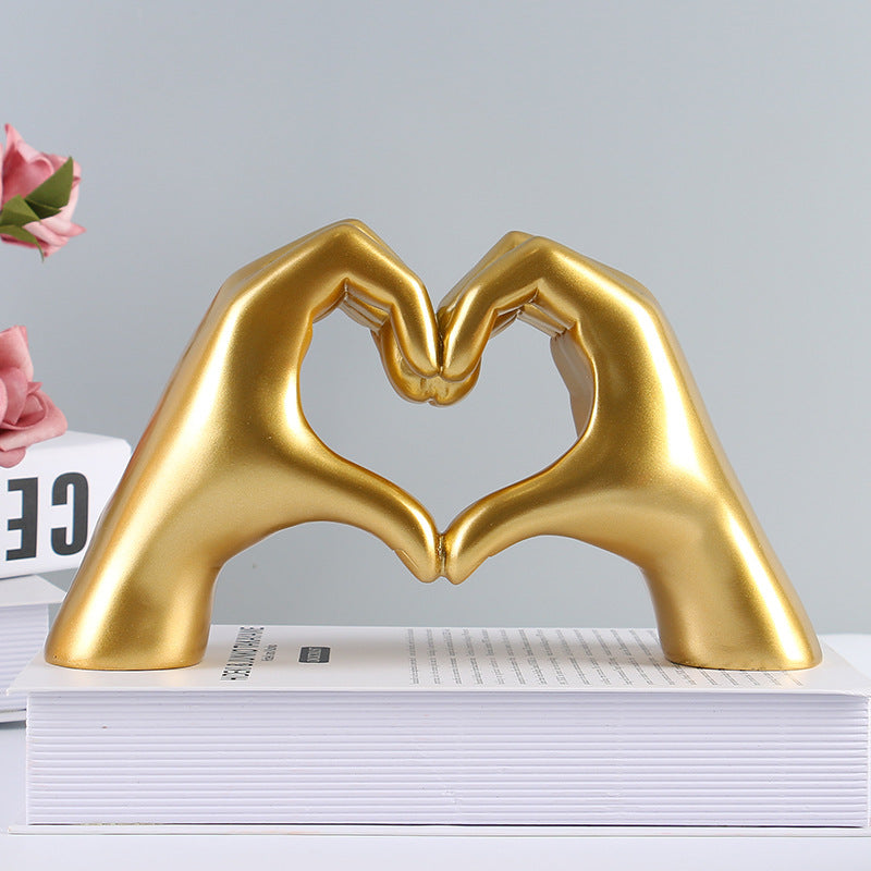 Heart Hands Sculpture, Gold