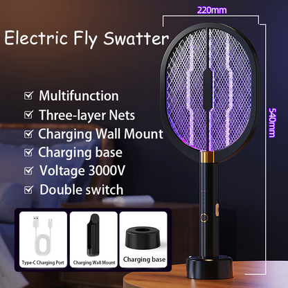 Upgraded electric mosquito swatter, Black