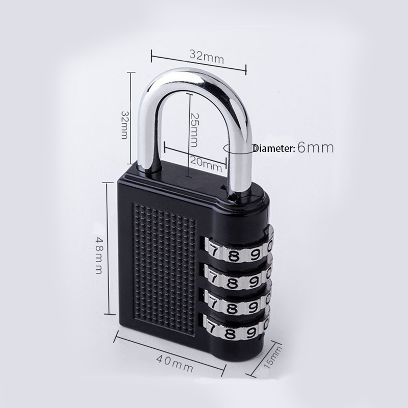4 Digit Padlock Combination Lock 4 Units, Black