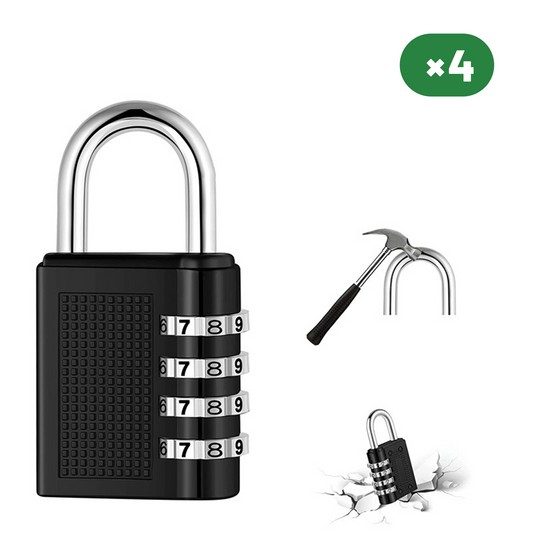 4 Digit Padlock Combination Lock 4 Units, Black