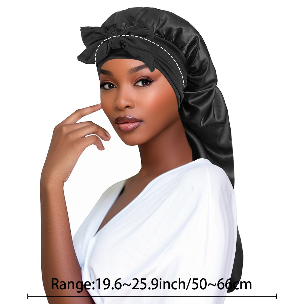 Extra Long Satin Bonnet with Tie Band 2 Unites (pink, black)