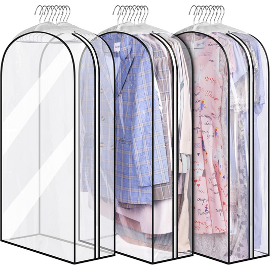 Clear Garment Bags for Hanging Clothes 3 Units 60x102x25.5cm