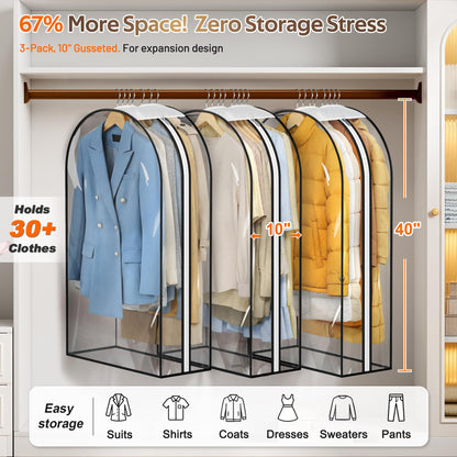 Clear Garment Bags for Hanging Clothes 40" Suit Bags 3 Units