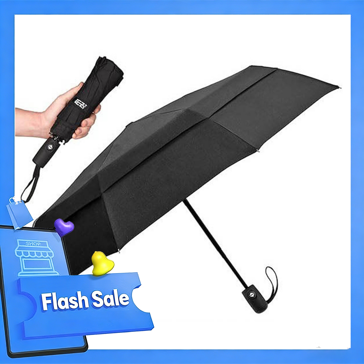 Strongest Windproof Travel Umbrella 21 Inch, Black