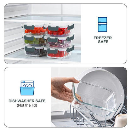 10pc 22oz/64ml Borosilicate Glass Storage Containers with Lids, Gray