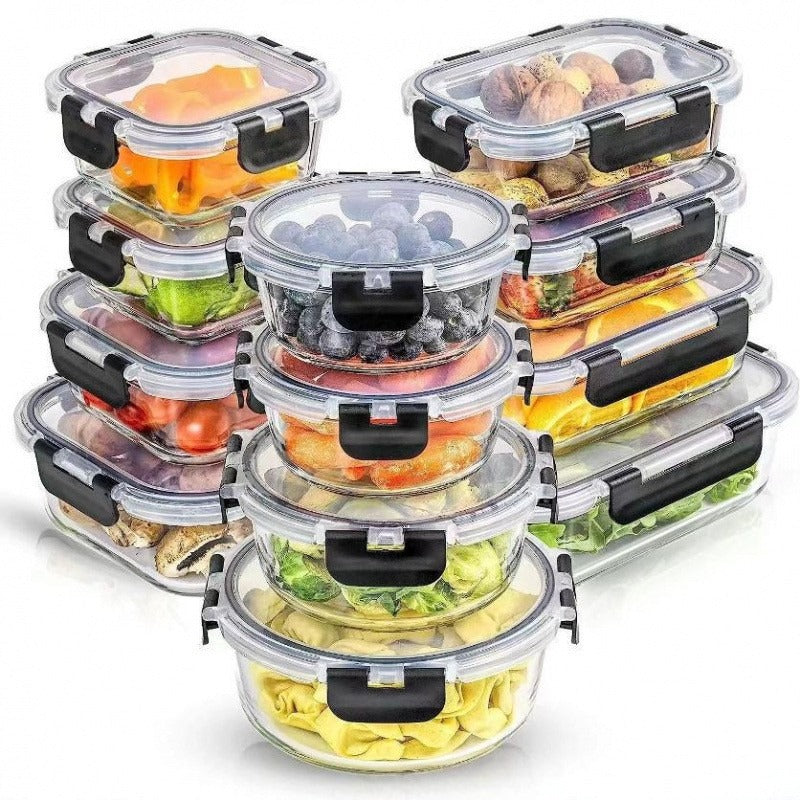 12pc Borosilicate Glass Storage Containers with Lids, Black