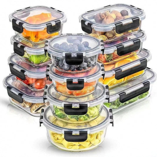 12pc Borosilicate Glass Storage Containers with Lids, Black