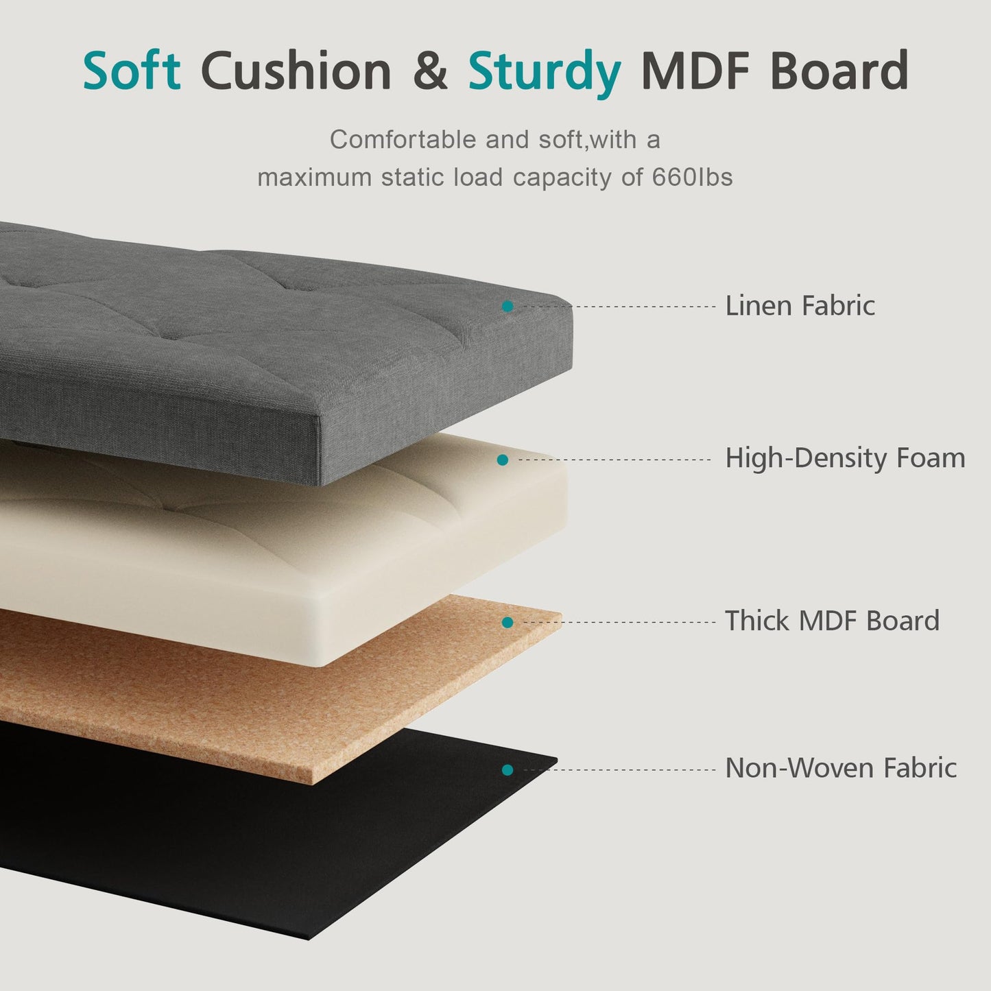 Large 43 Inch Long Folding Storage Ottoman,Deep Gray