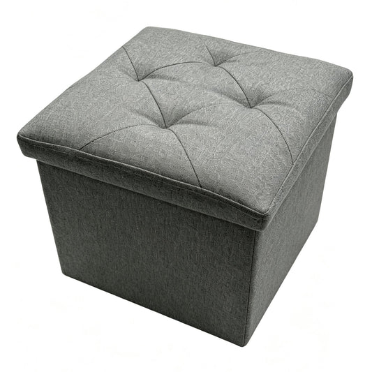 15" Gray Foldable Ottoman Storage Fabric Box
