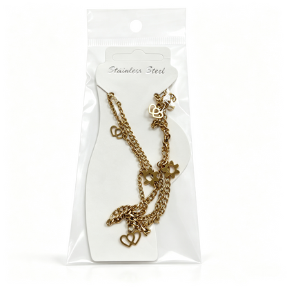 Double Heart & Sun Charm Anklet Gold‑Tone Stainless Steel for Women