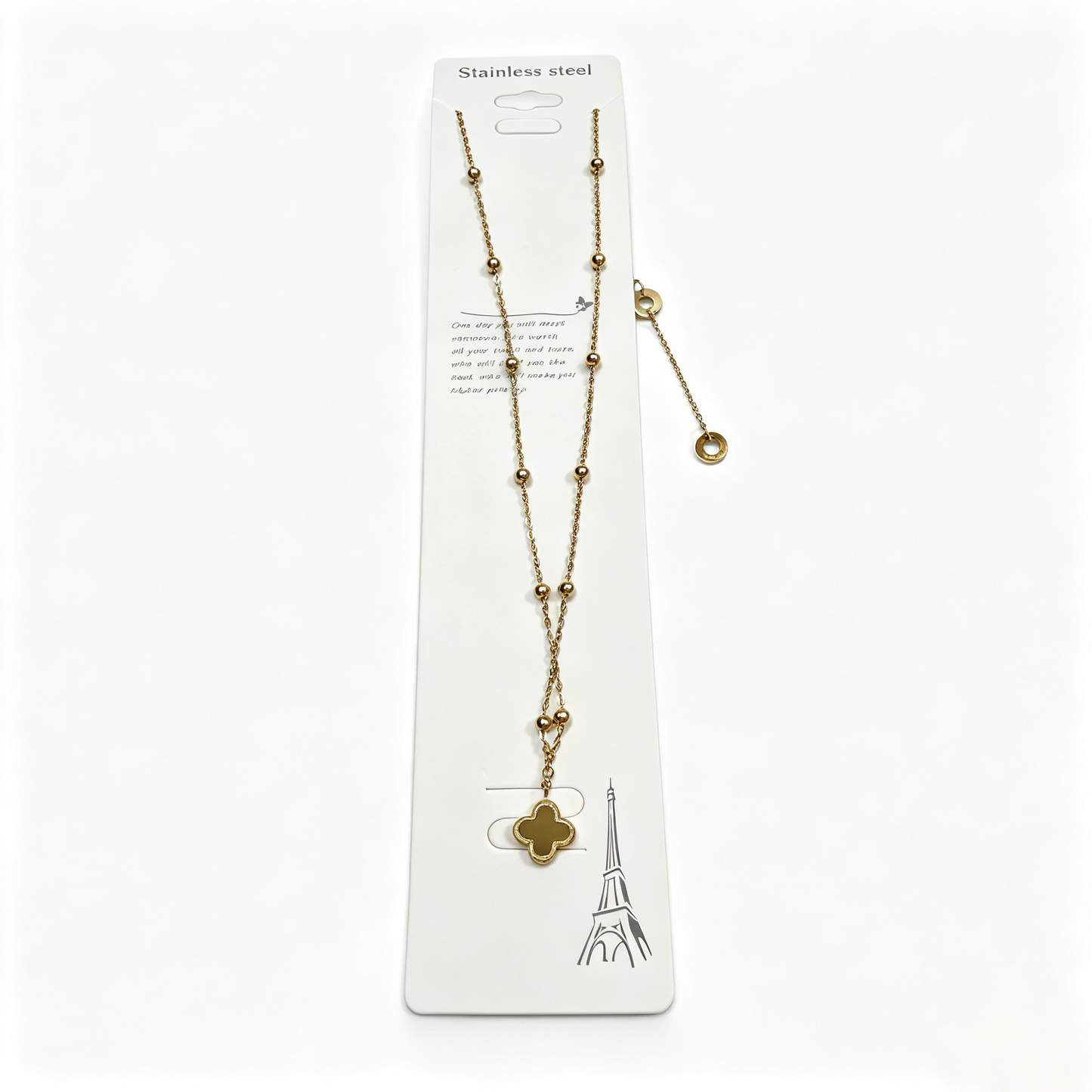 Women Gold Beaded Four‑Leaf Clover Necklace