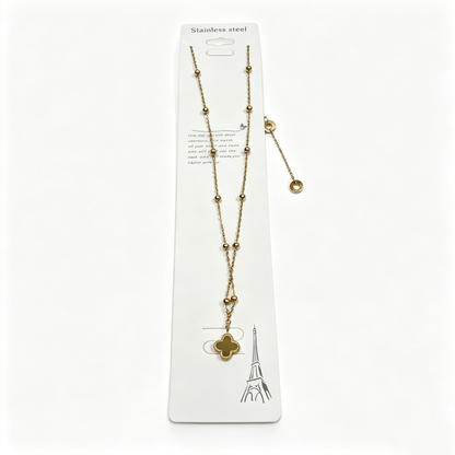 Women Gold Beaded Four‑Leaf Clover Necklace