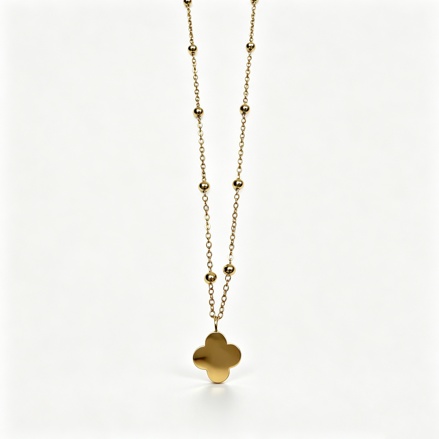 Women Gold Beaded Four‑Leaf Clover Necklace