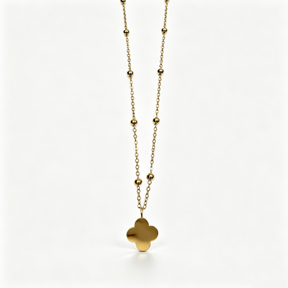 Women Gold Beaded Four‑Leaf Clover Necklace