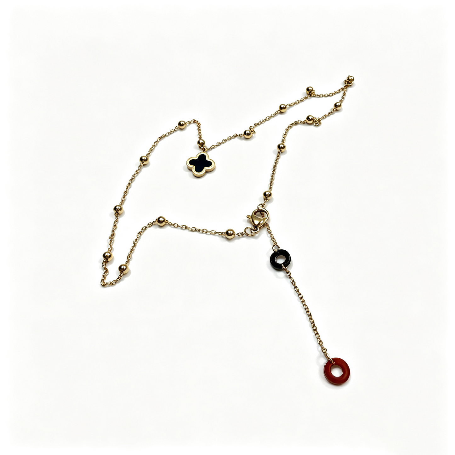 Women Gold Beaded Four‑Leaf Clover Necklace