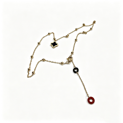 Women Gold Beaded Four‑Leaf Clover Necklace