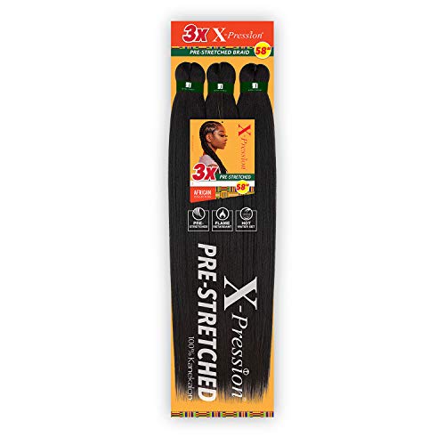 3 Pack, 3X X-PRESSION PRE-STRETCHED BRAID 58″