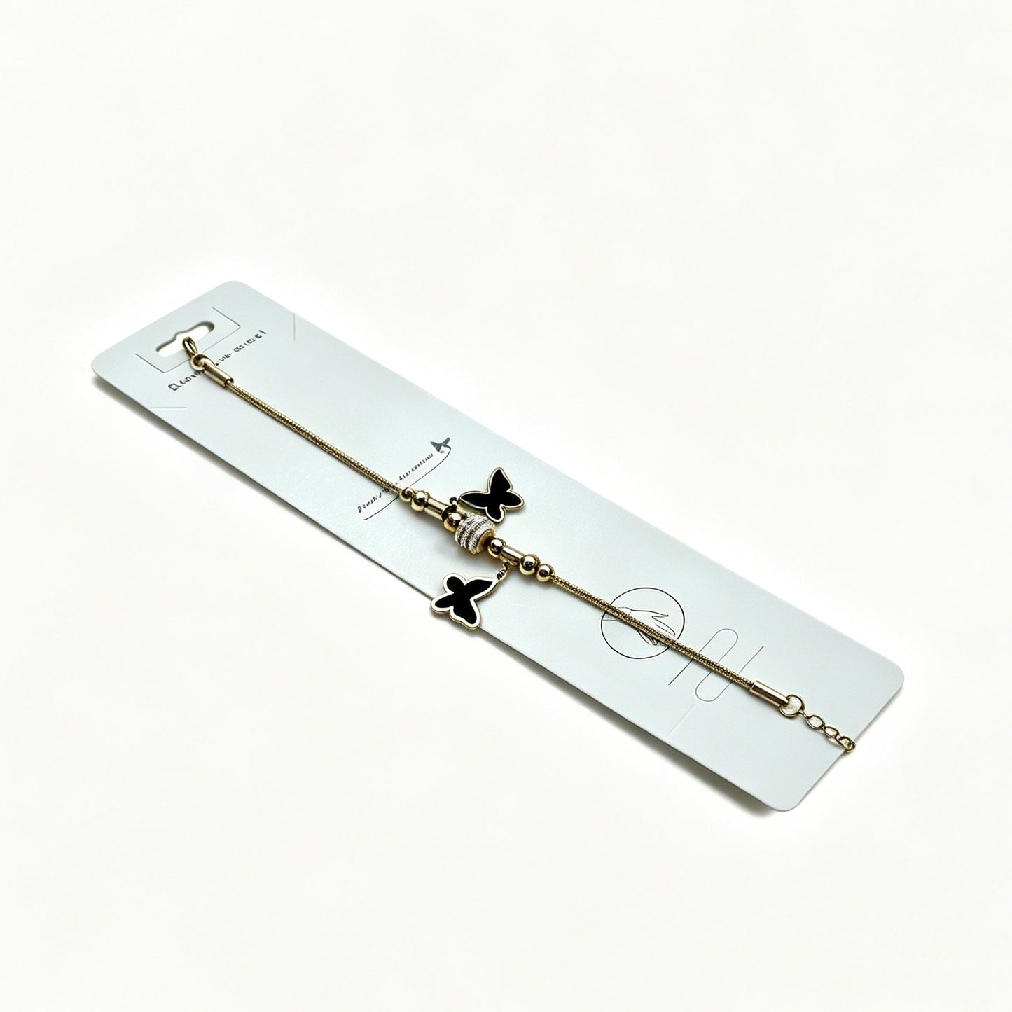 Gold Bracelet with Double Black Butterfly Charms