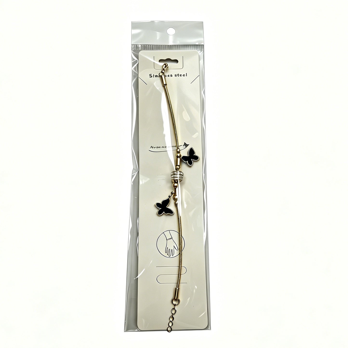 Gold Bracelet with Double Black Butterfly Charms
