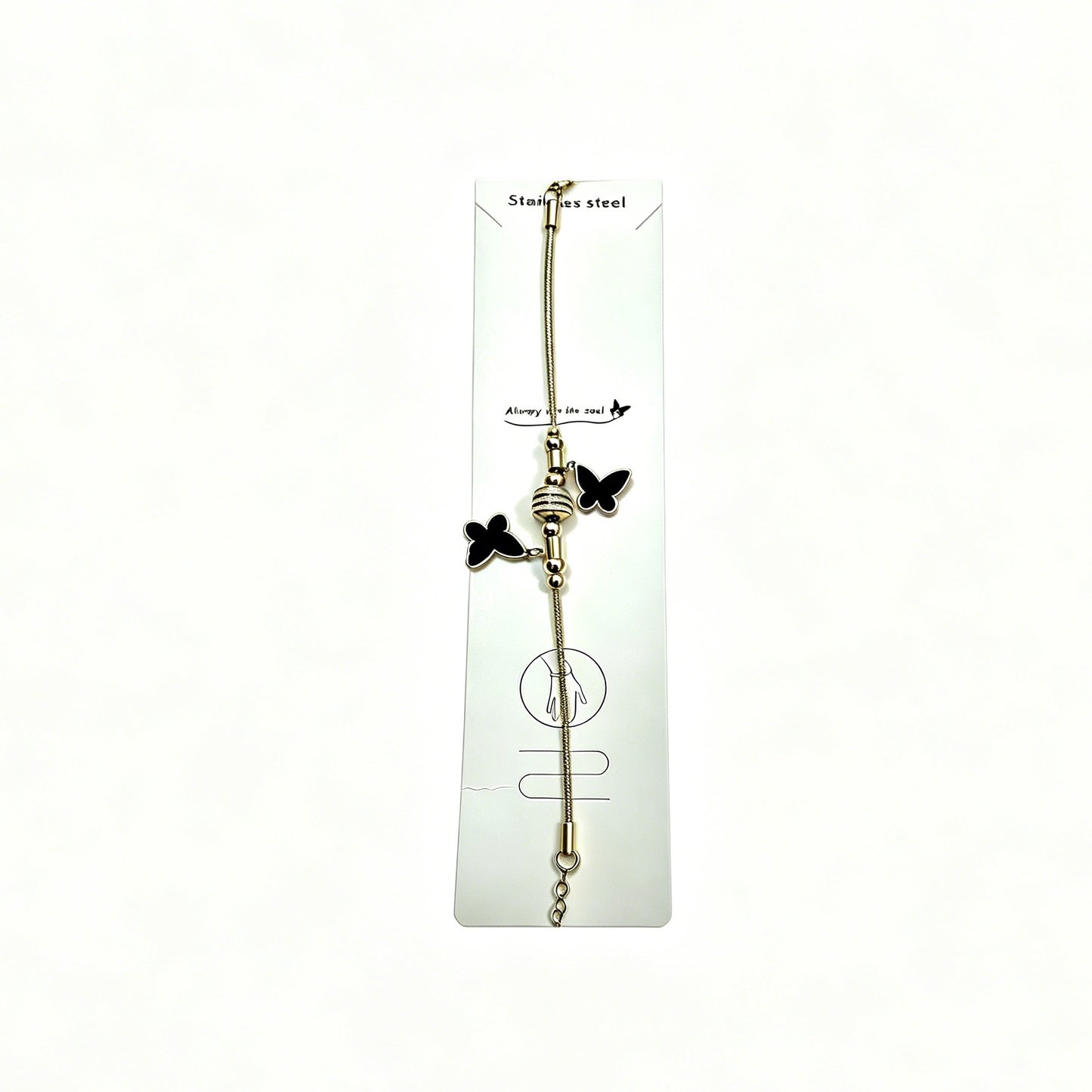 Gold Bracelet with Double Black Butterfly Charms