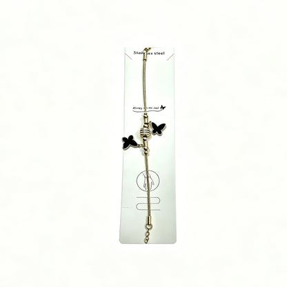 Gold Bracelet with Double Black Butterfly Charms
