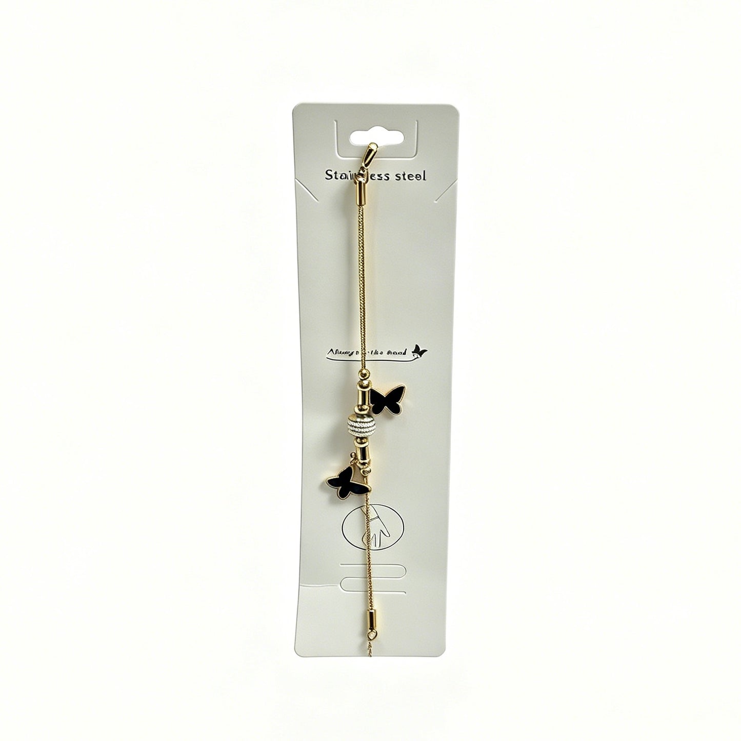 Gold Bracelet with Double Black Butterfly Charms