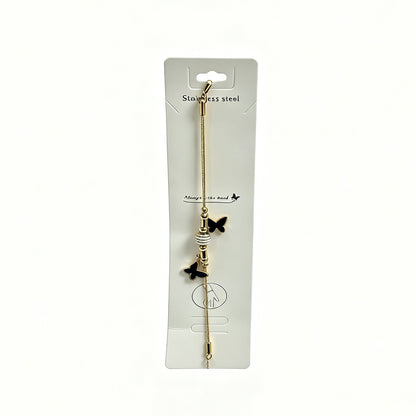 Gold Bracelet with Double Black Butterfly Charms