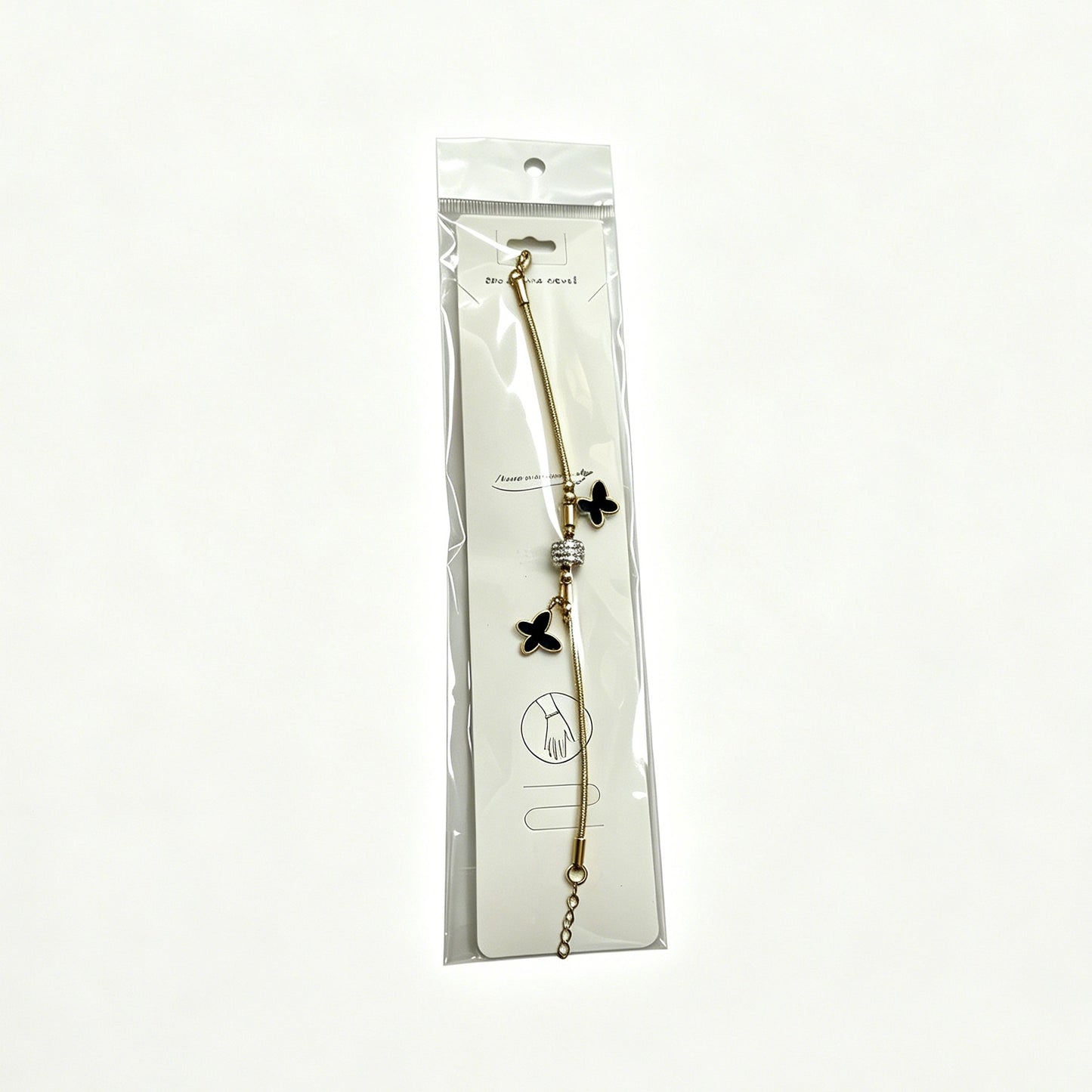 Gold Bracelet with Double Black Butterfly Charms