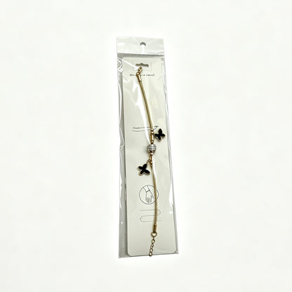 Gold Bracelet with Double Black Butterfly Charms