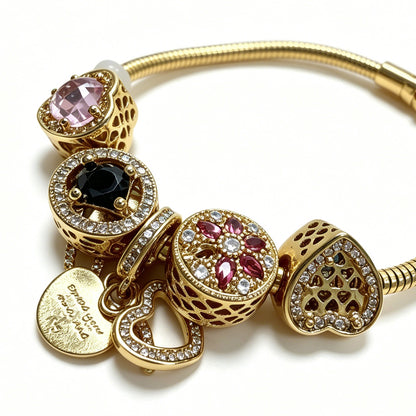 Gold-Tone Bracelet with Heart Charms
