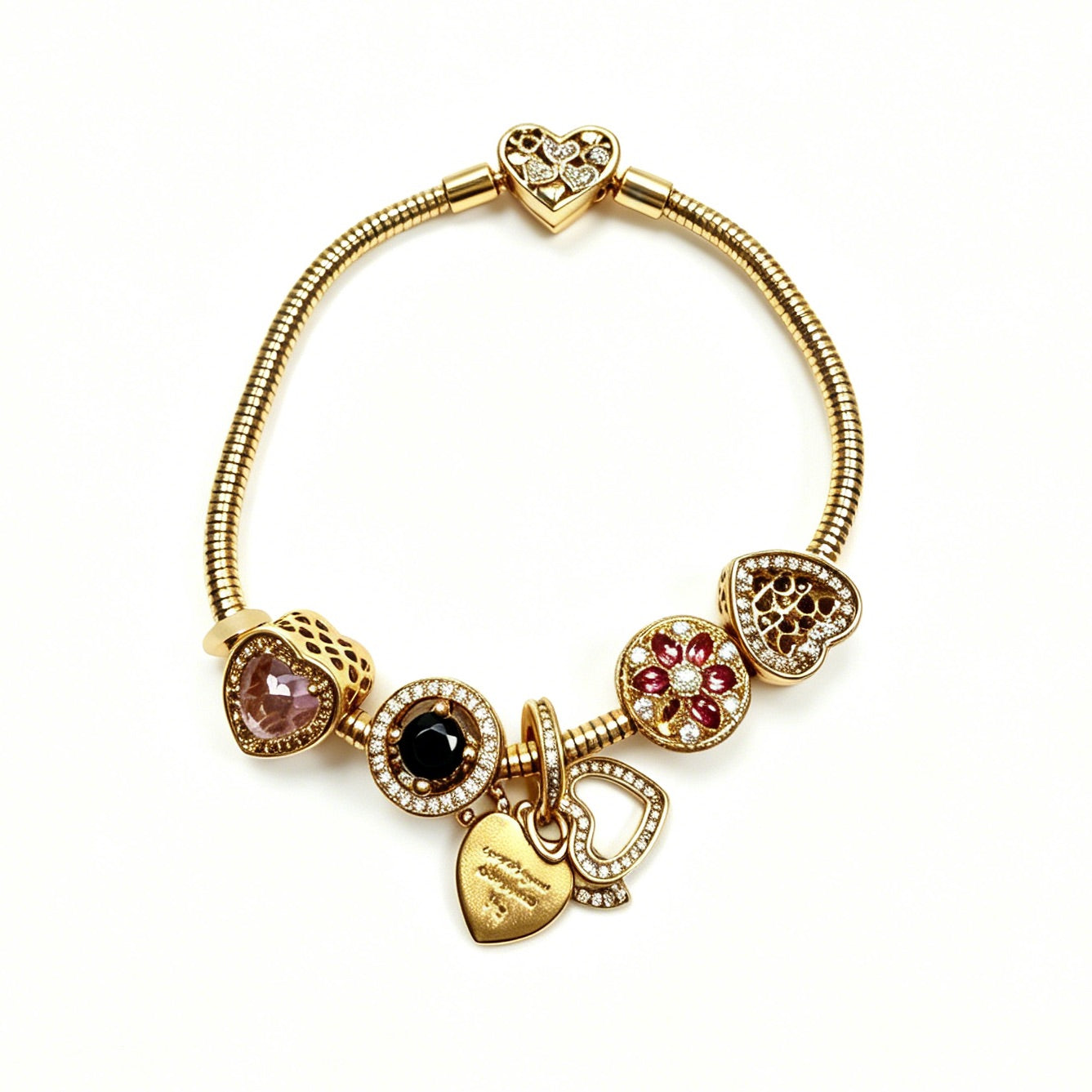 Gold-Tone Bracelet with Heart Charms