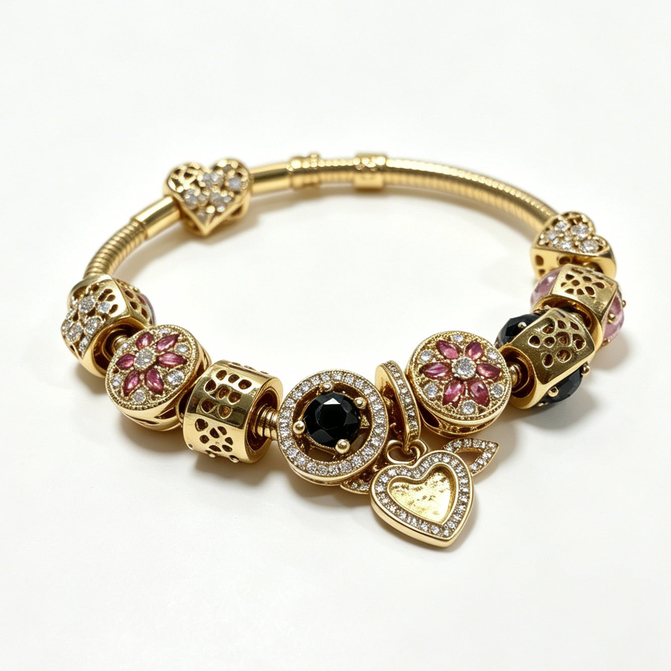 Gold-Tone Bracelet with Heart Charms