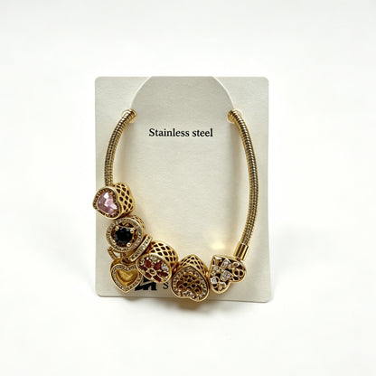 Gold-Tone Bracelet with Heart Charms