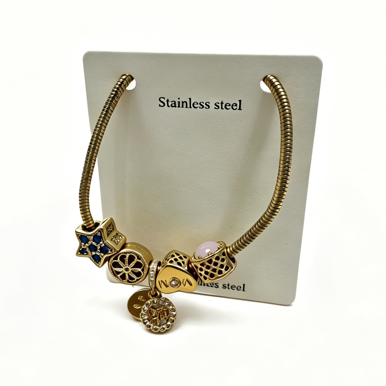 Gold-Tone Bracelet with Star & Mom Charms