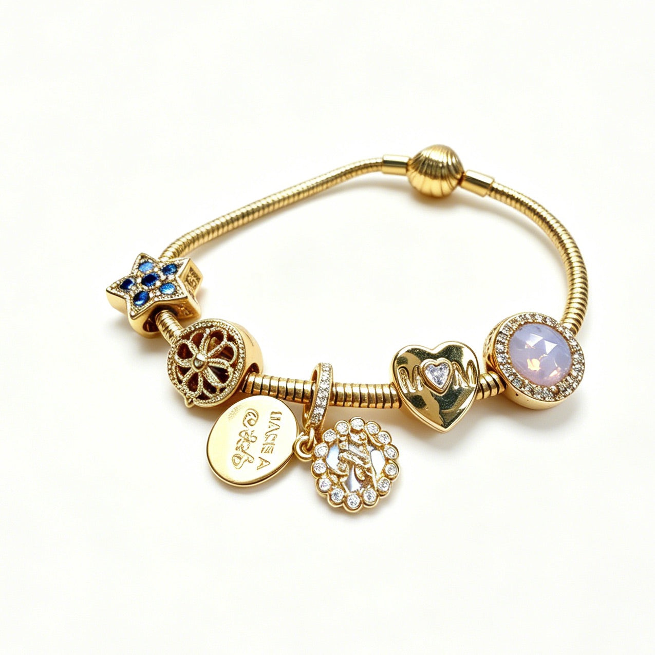 Gold-Tone Bracelet with Star & Mom Charms