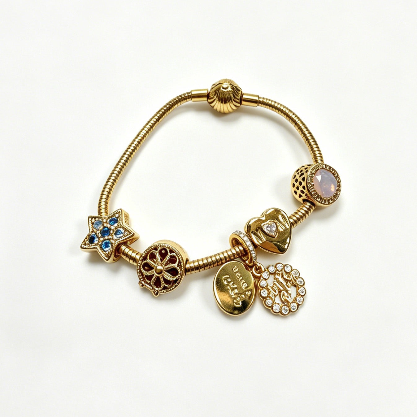 Gold-Tone Bracelet with Star & Mom Charms