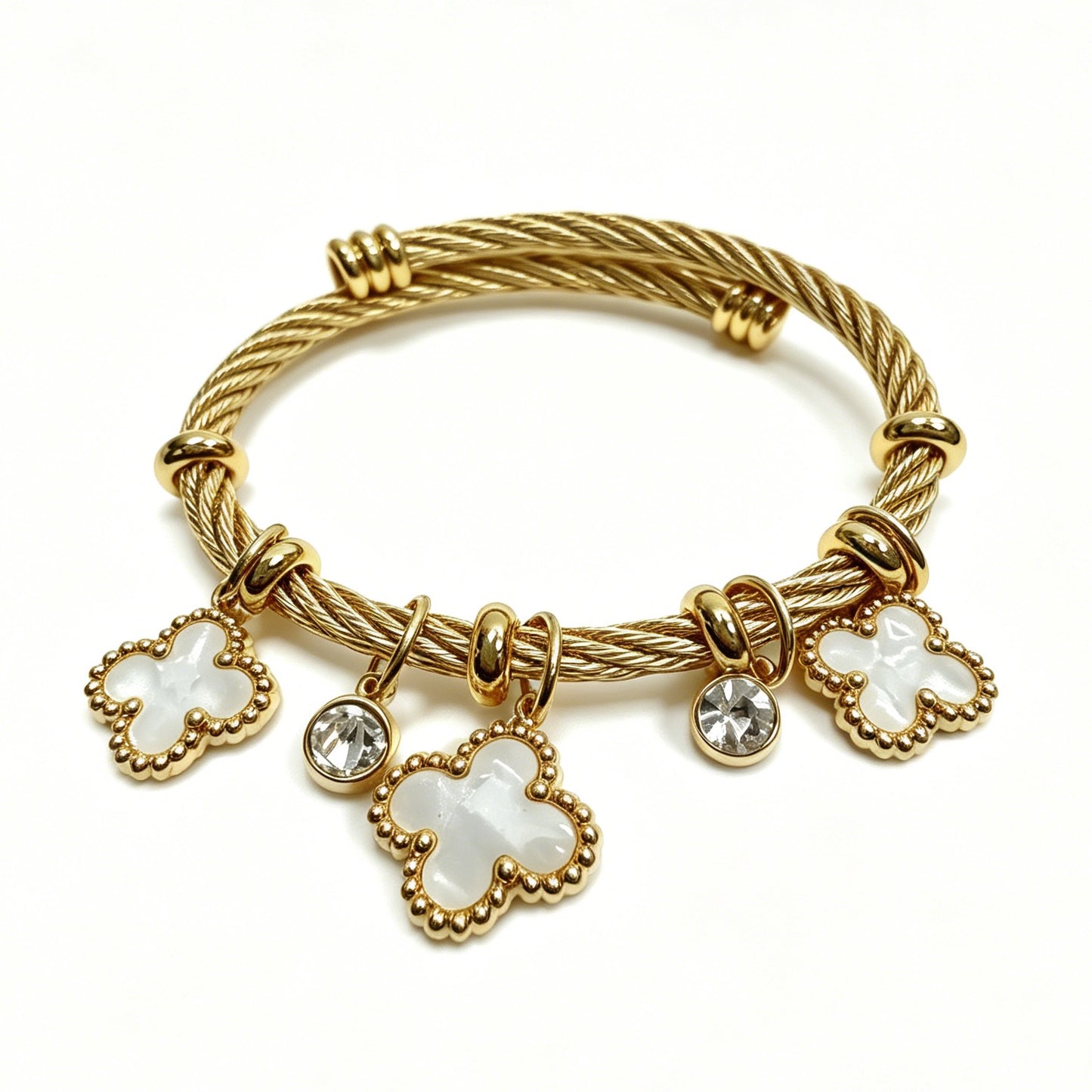 Gold-Tone Bracelet with White Clover Charms
