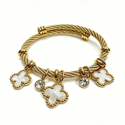 Gold-Tone Bracelet with White Clover Charms