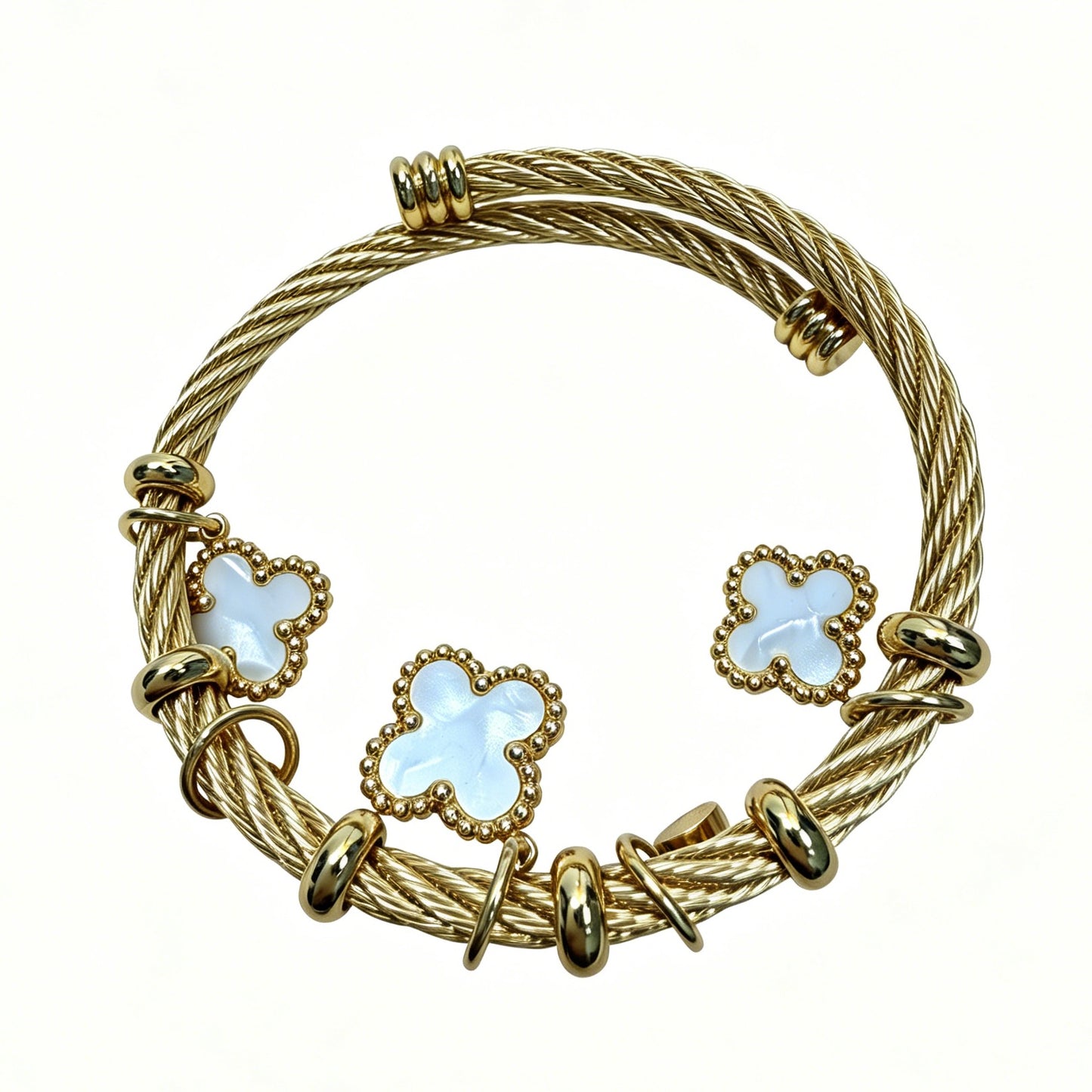 Gold-Tone Bracelet with White Clover Charms