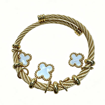Gold-Tone Bracelet with White Clover Charms