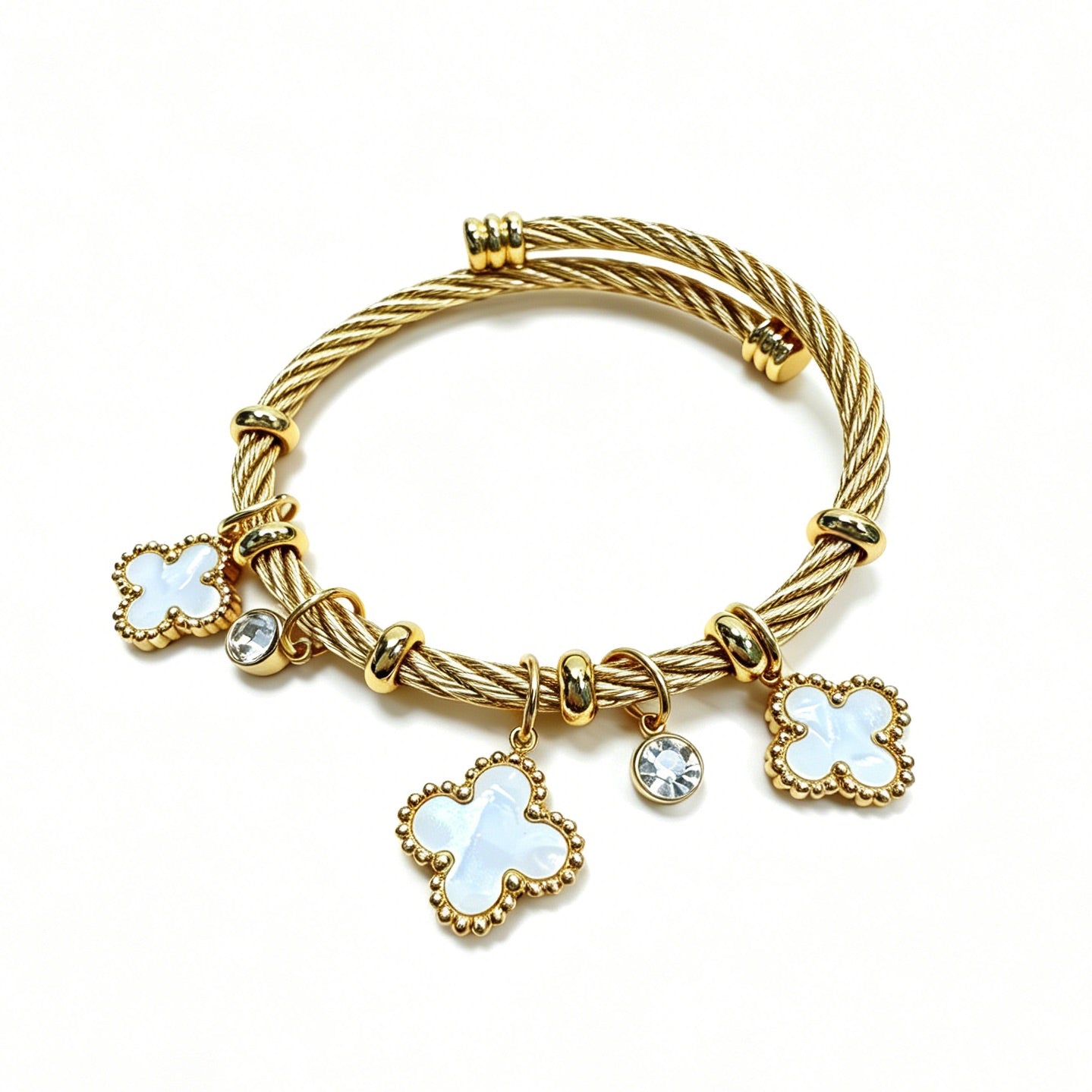 Gold-Tone Bracelet with White Clover Charms