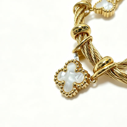 Gold-Tone Bracelet with White Clover Charms