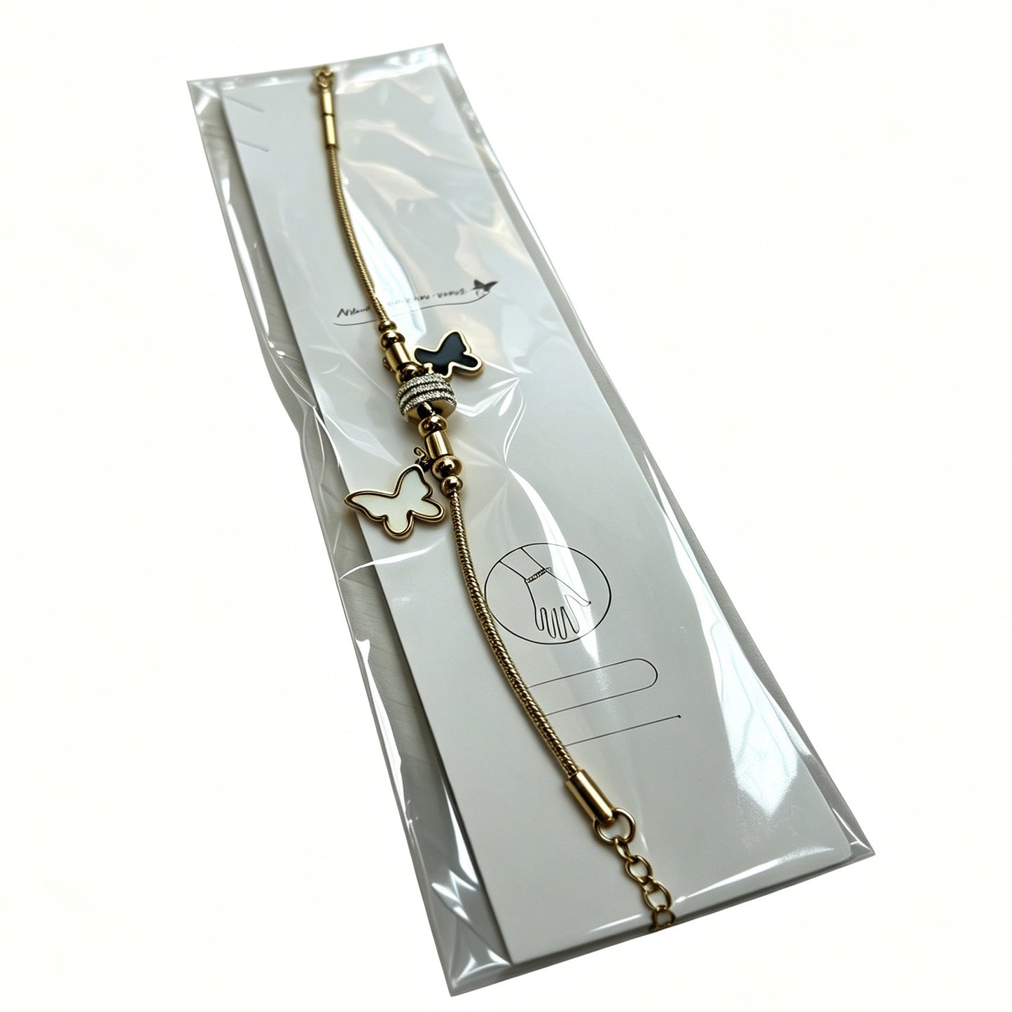 Gold-Tone Bracelet with Black & White Butterfly Charms