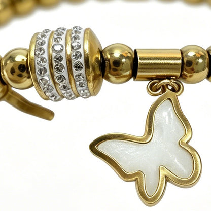 Gold-Tone Bracelet with Black & White Butterfly Charms