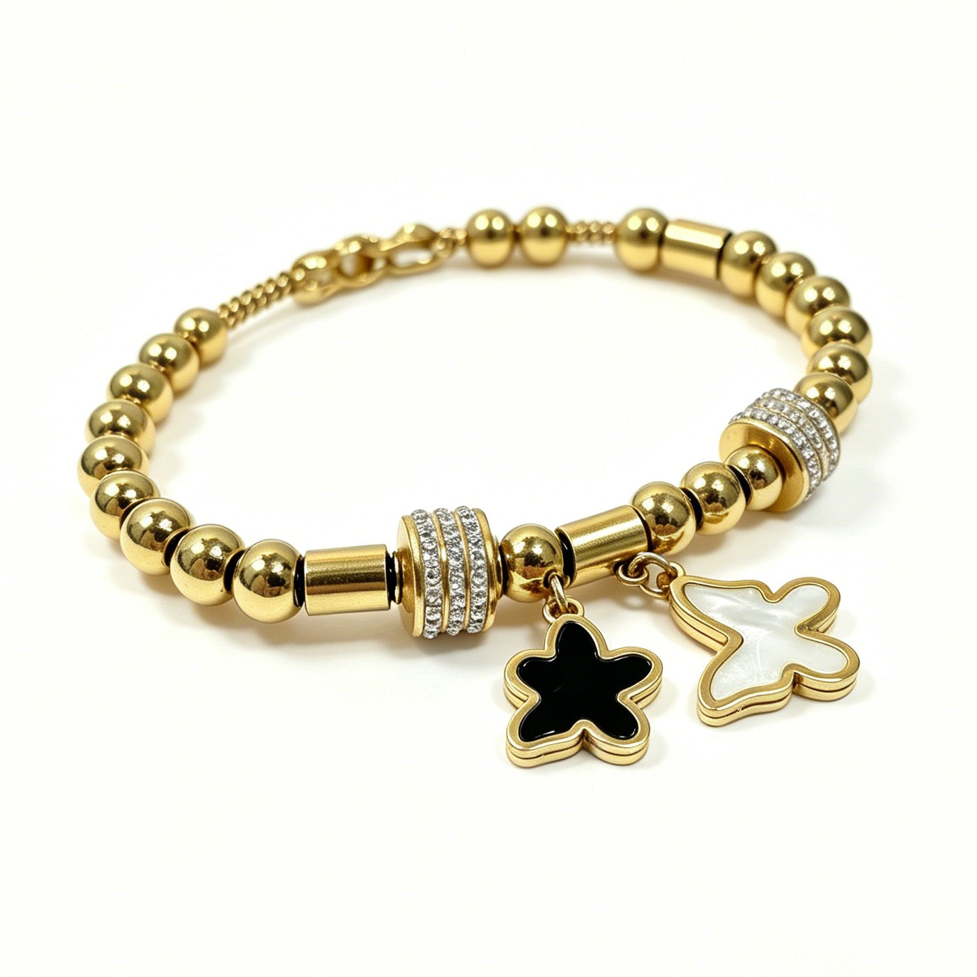 Gold-Tone Bracelet with Black & White Butterfly Charms