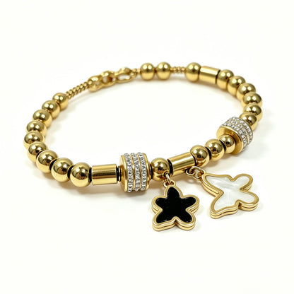 Gold-Tone Bracelet with Black & White Butterfly Charms