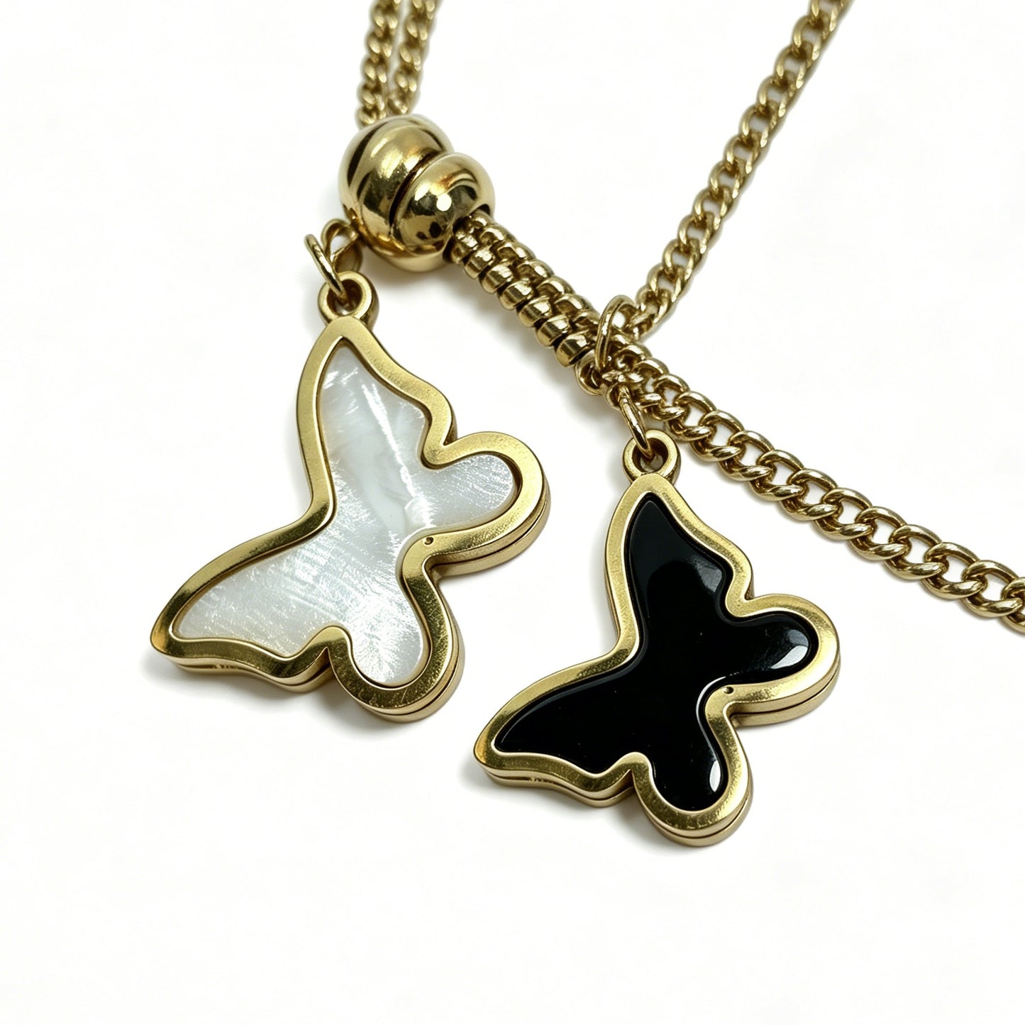 Gold-Tone Bracelet with Black & White Butterfly Charms