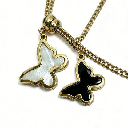 Gold-Tone Bracelet with Black & White Butterfly Charms